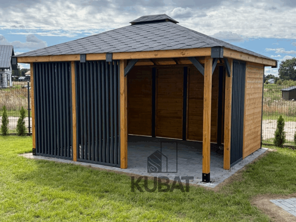 Altana z lamelami nowoczesna dąb i grafit