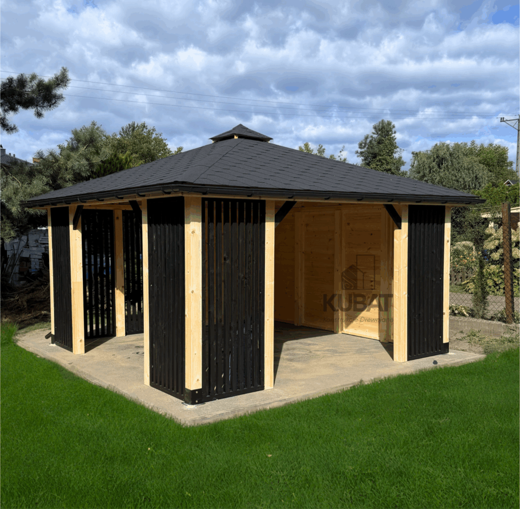 Altana ogrodowa z czarnymi lamelami 4x4