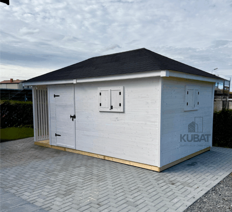 Domek ogrodowy z drewutnia 3x5 biały