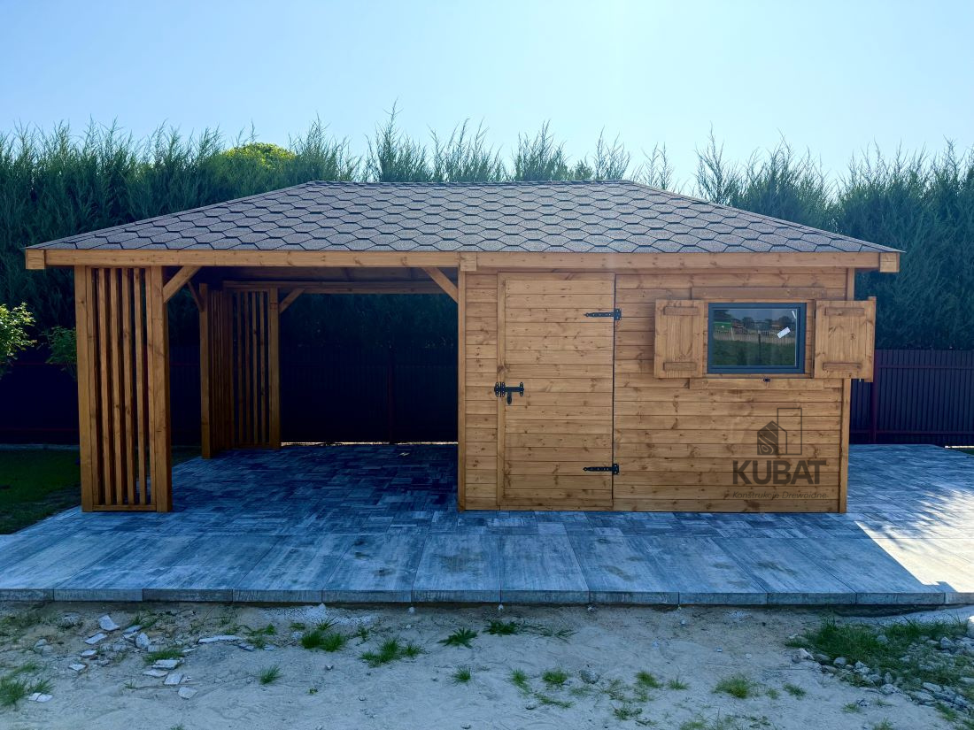 Domek ogrodowy drewniany z altanka 3x6 bartek